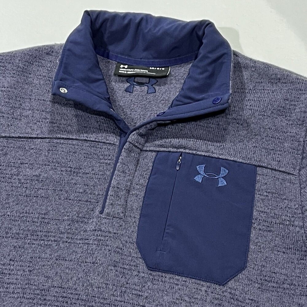 Under Armour Men Blue Loose UA Specialist Henley Long Sleeve Pullover Knit Large